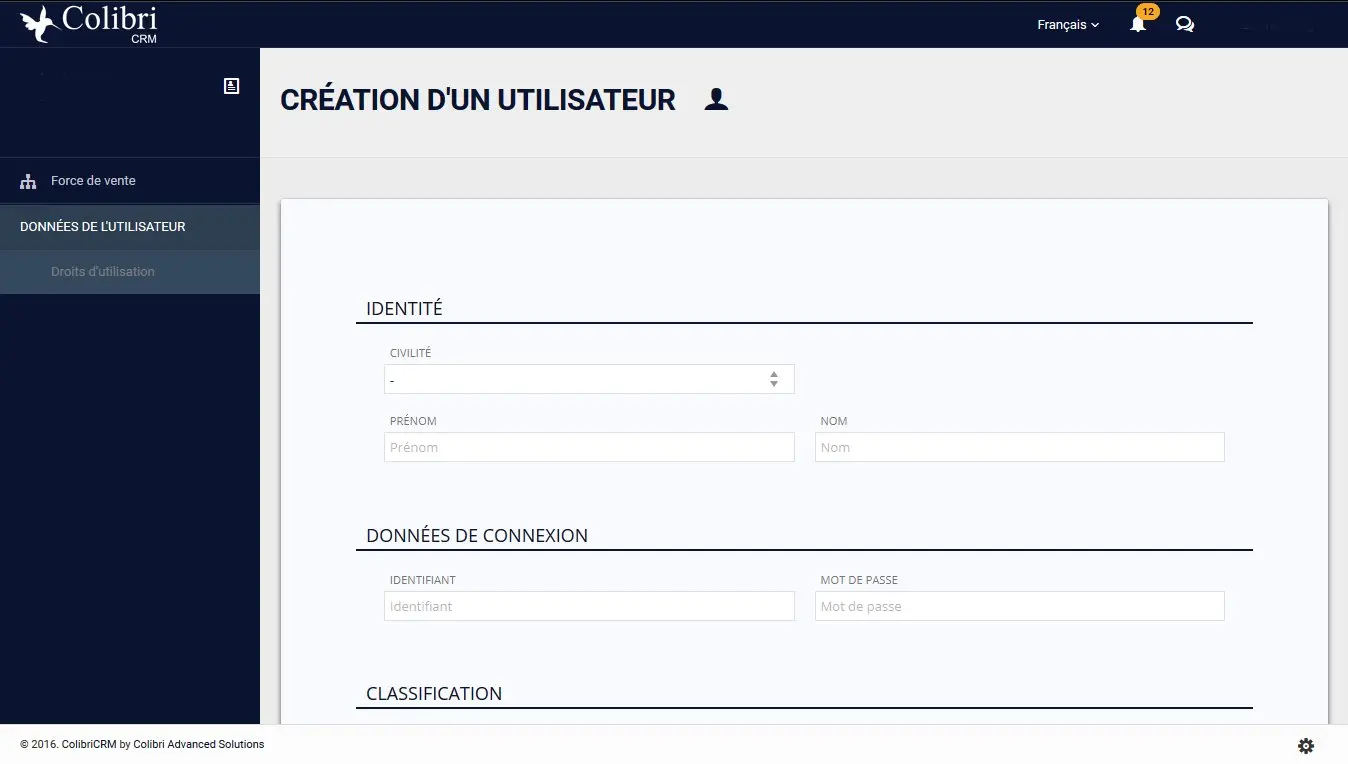 Créez facilement les nouveaux utilisateurs de votre CRM 100% français, ColibriCRM