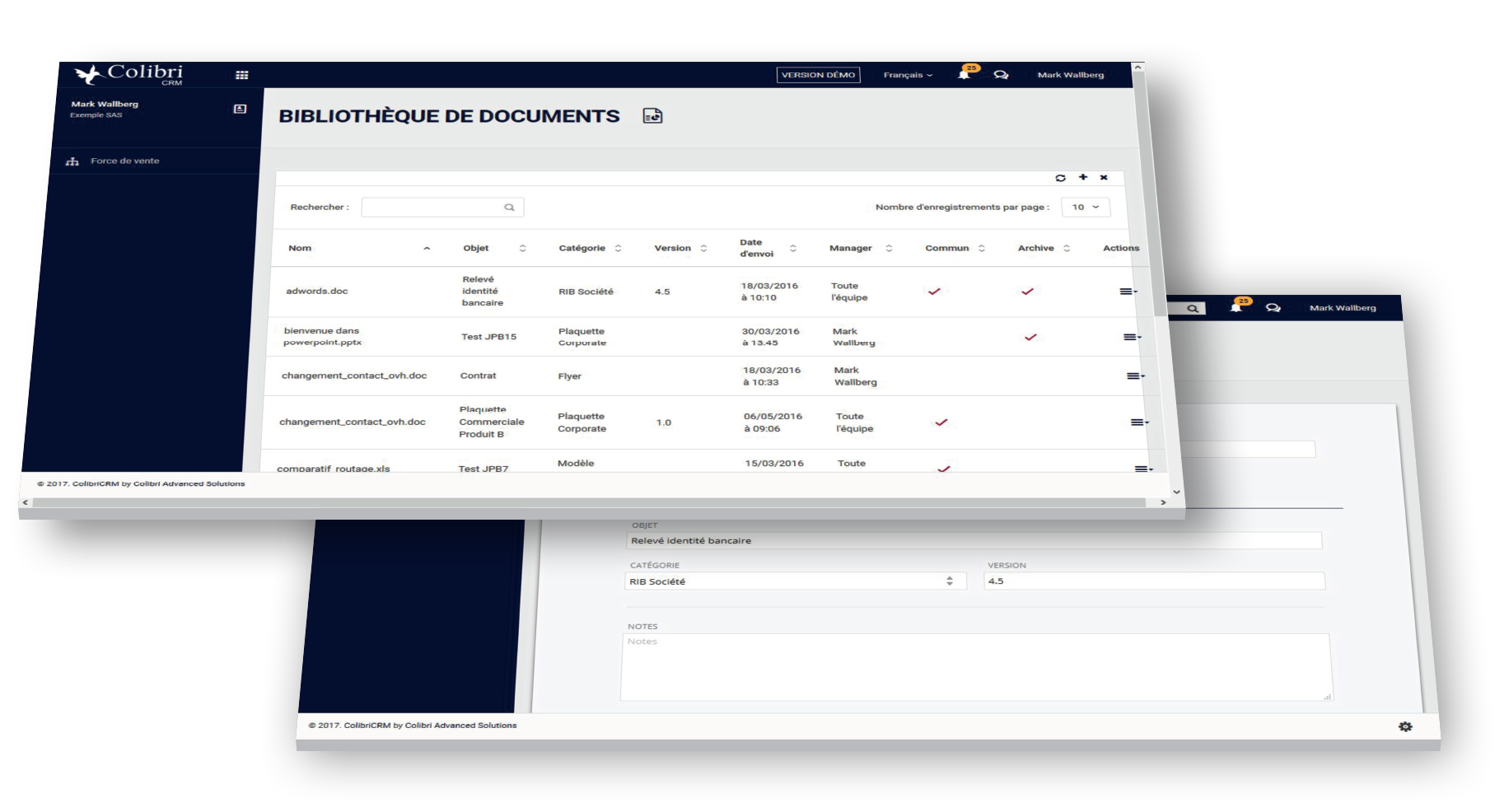 gestion bibliotheque documents partagée colibricrm