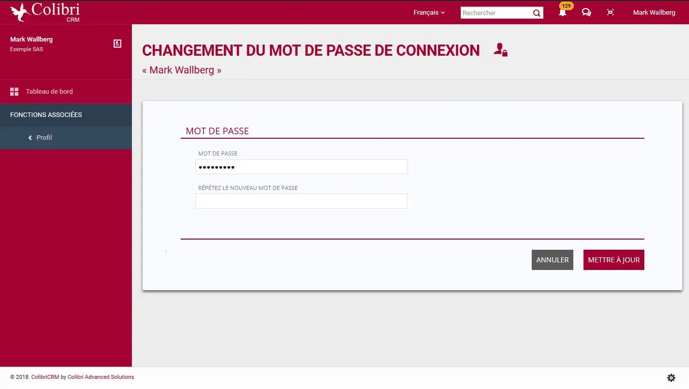 Modifiez simplement et de façon sécurisée le mot de passe de connexion à votre environnement ColibriCRM.