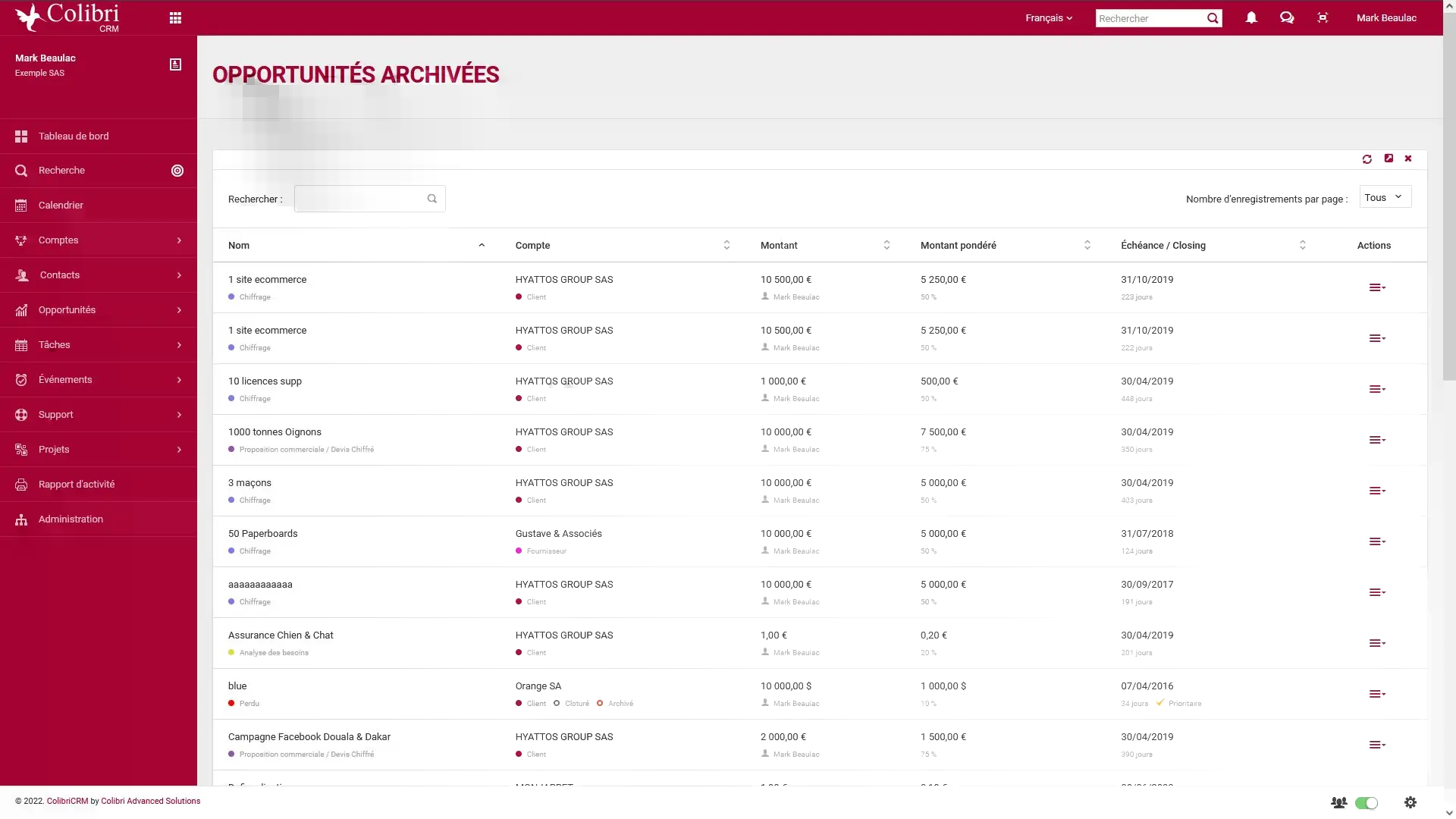 Archivez et supprimez vos opportunités depuis ColibriCRM.