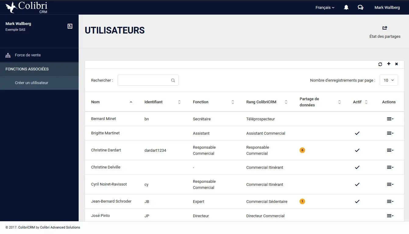 Configurez la création d'un nouvel utilisateur au sein de votre environnement ColibriCRM : configuration des droits d'utilisation, activation des modules et fonctionnalités, création des signatures de mails, des templates de mails et SMS, du partage de données...