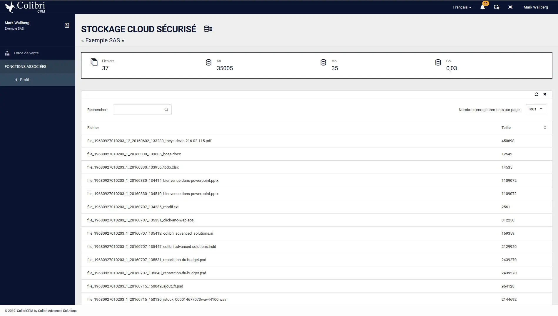 Vérifiez facilement et rapidement votre espace de stockage Cloud au sein de votre environnement ColibriCRM.