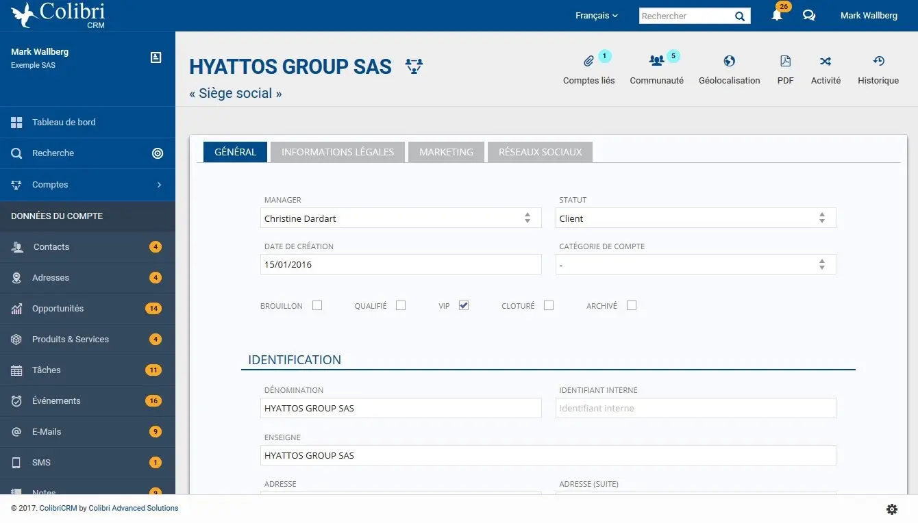 Créer rapidement une liaison manuelle entre deux comptes clients ou prospects dans votre solution ColibriCRM.