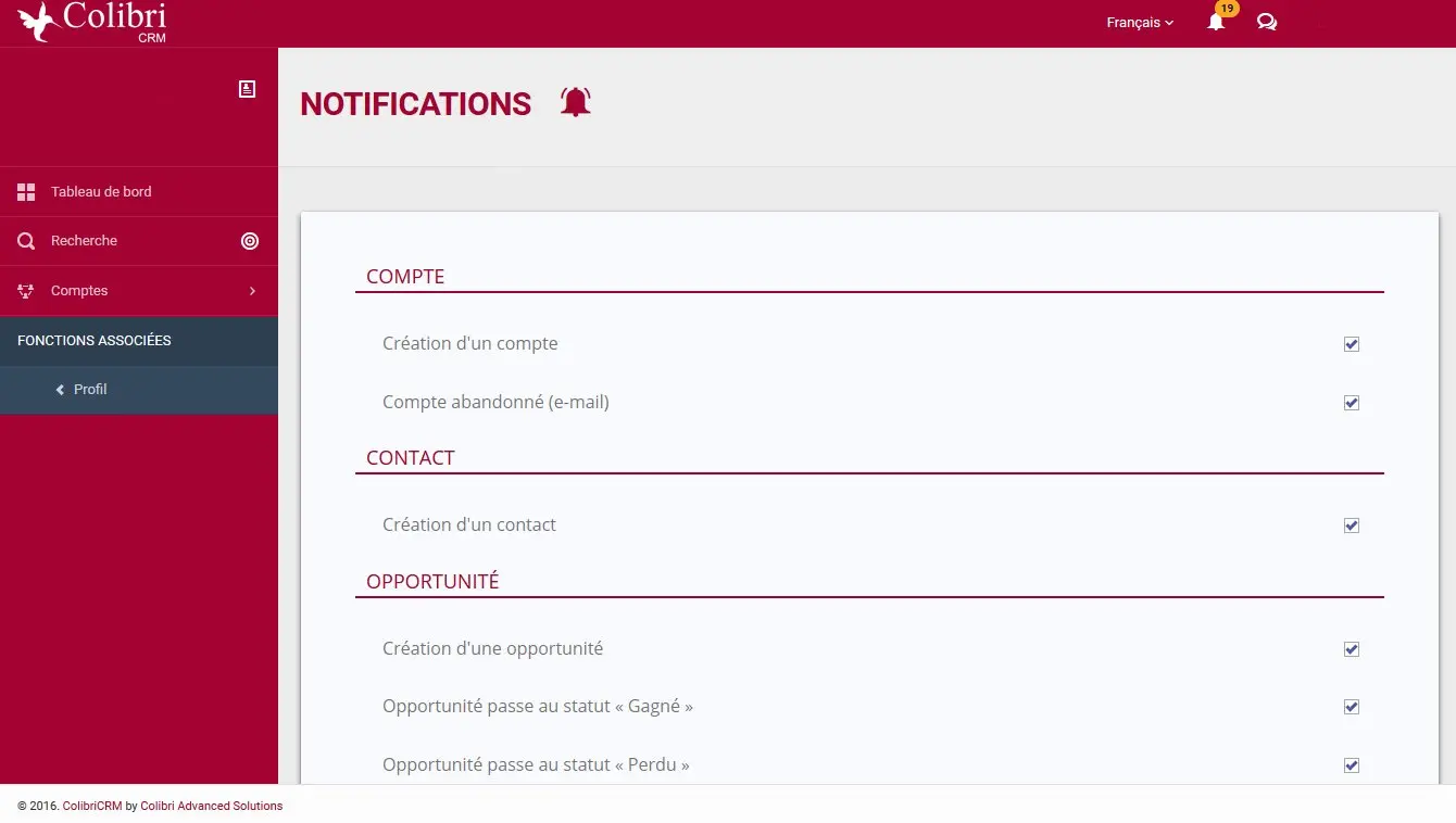 Soyez alerté automatiquement par notifications de chaque événement au sein de ColibriCRM, optimisez votre force commerciale.