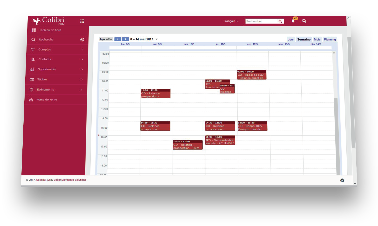 Organisez et structurez votre activité commerciale, ColibriCRM vous aide à pilotez votre force de vente. Planifiez votre planning ou celui de vos collaborateurs, accédez à l’ensemble de vos tâches du jour, en retard ou futures.