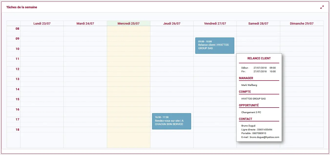 Widget ColibriCRM - Tâches de la semaine